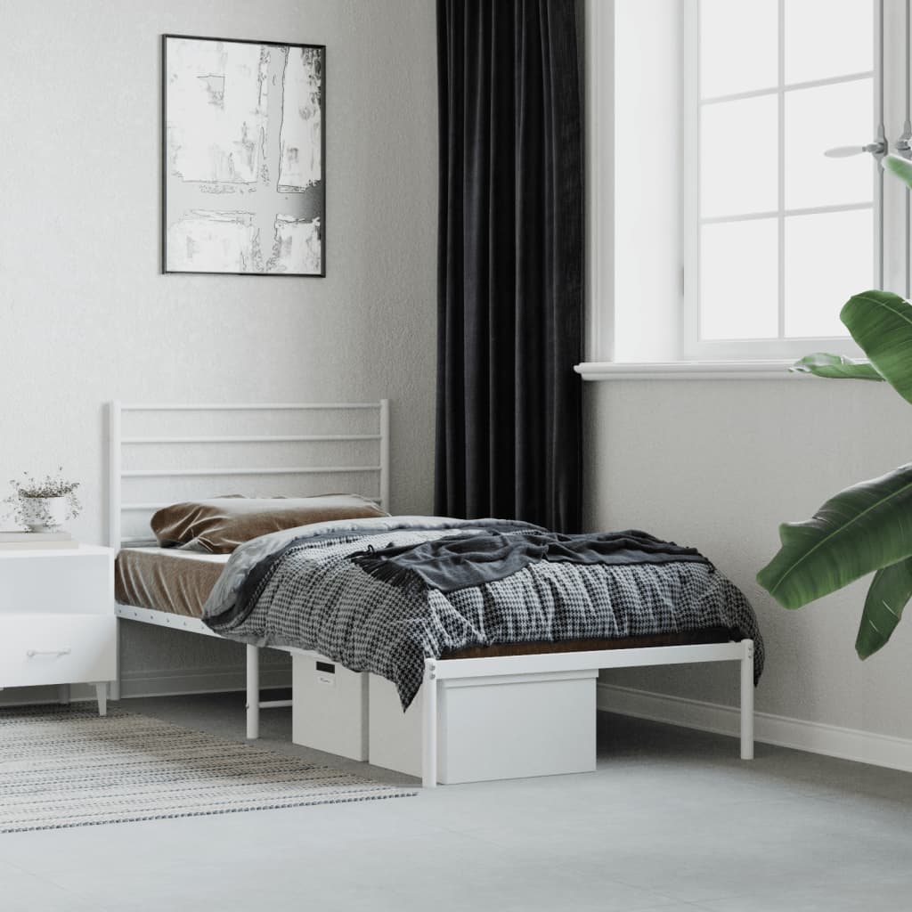 Cama sin colchón con cabecero metal blanco 90x200 cm es2855
