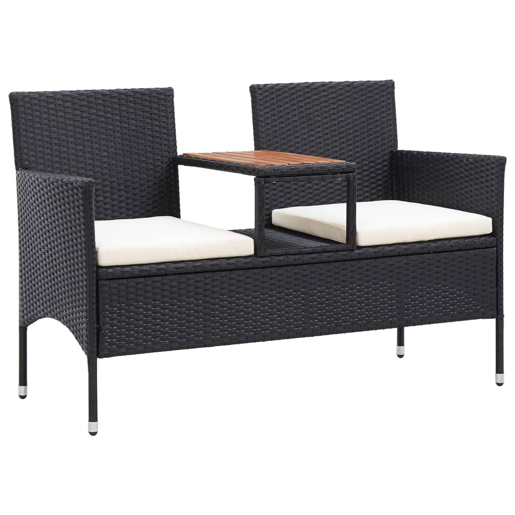 Banco de jardín 2 plazas y mesita ratán sintético negro 143 cm joy779670