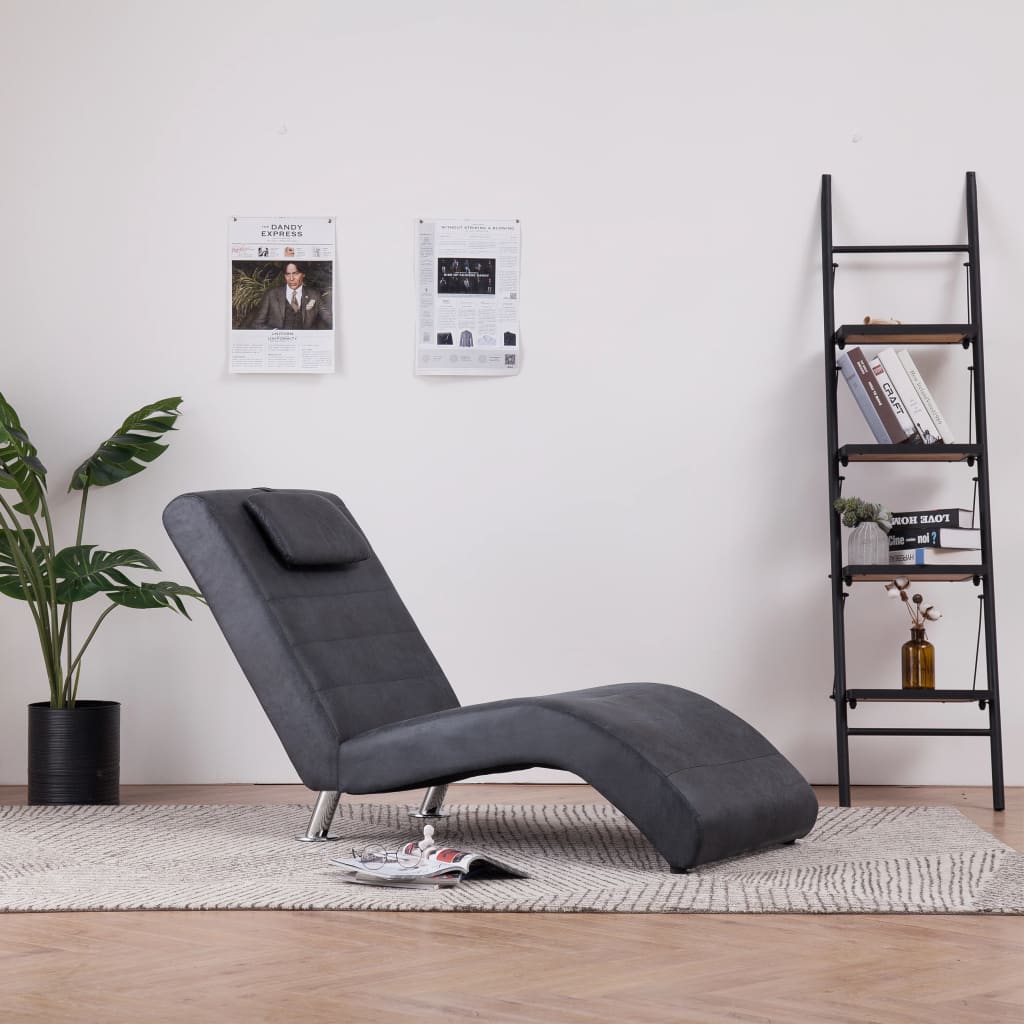 Diván con almohada de piel de ante artificial gris oif976566