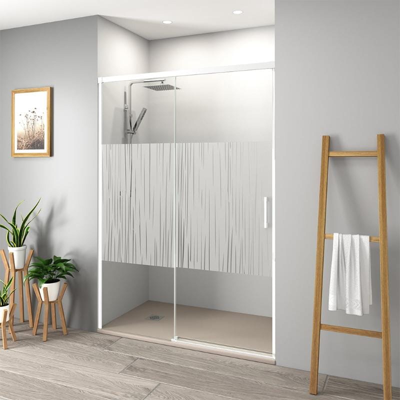 Mampara frontal + puerta corredera 135 cm muse blanco serigrafiado
