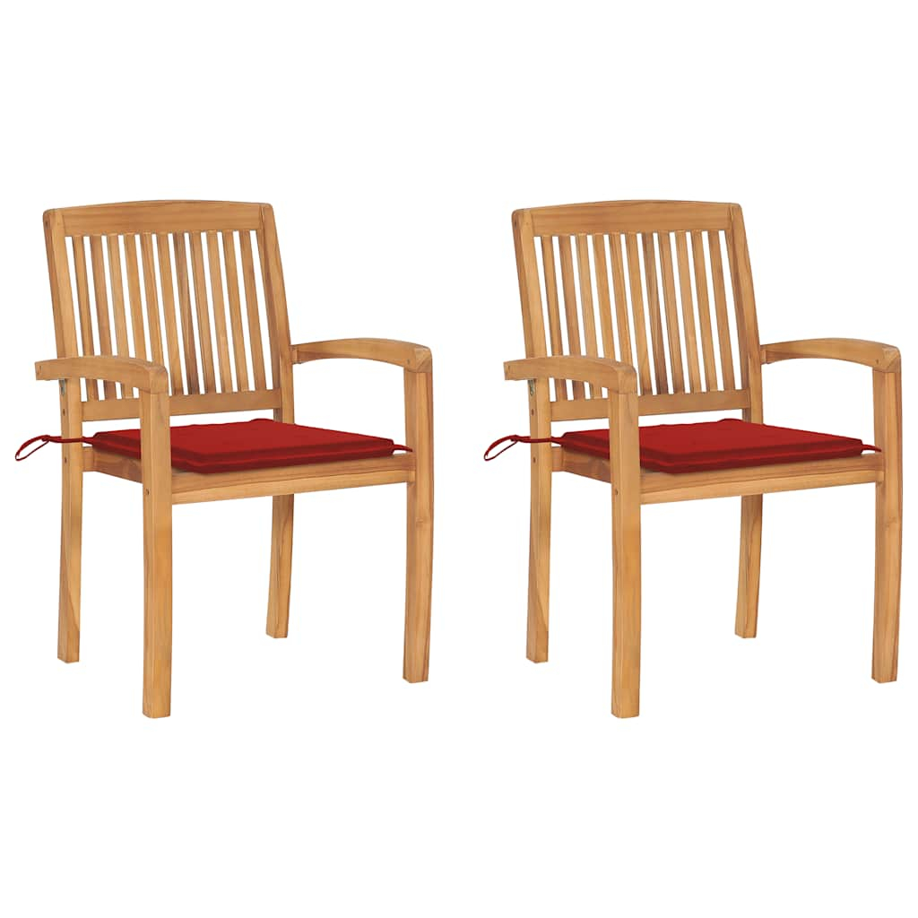 vidaXL sillas de jardín 2 uds con cojines madera maciza de teca rojo