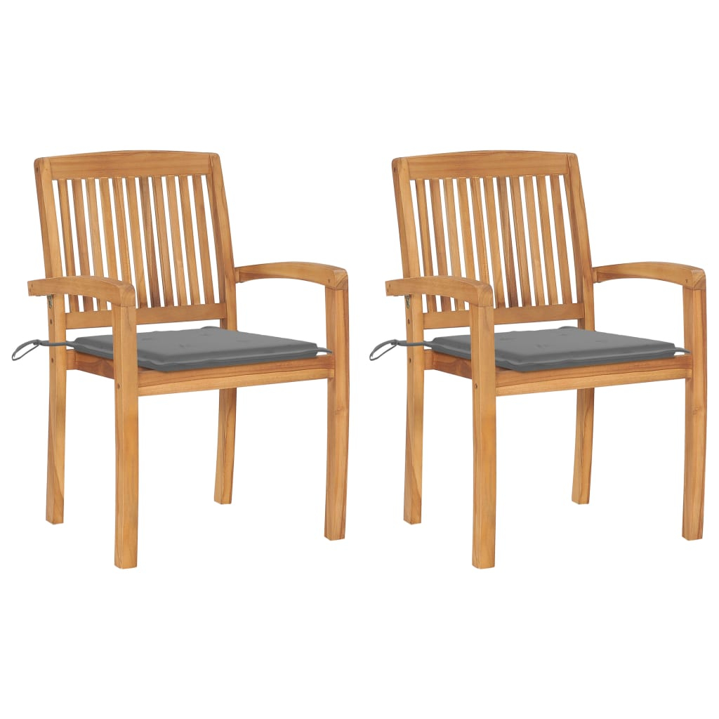 vidaXL sillas de jardín 2 uds con cojines madera maciza de teca gris