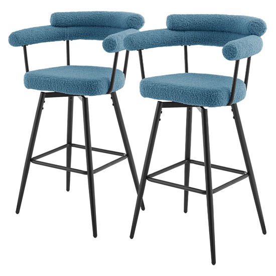2x taburetes de bar giratorios 360°, tapizados de tejido teddy azul