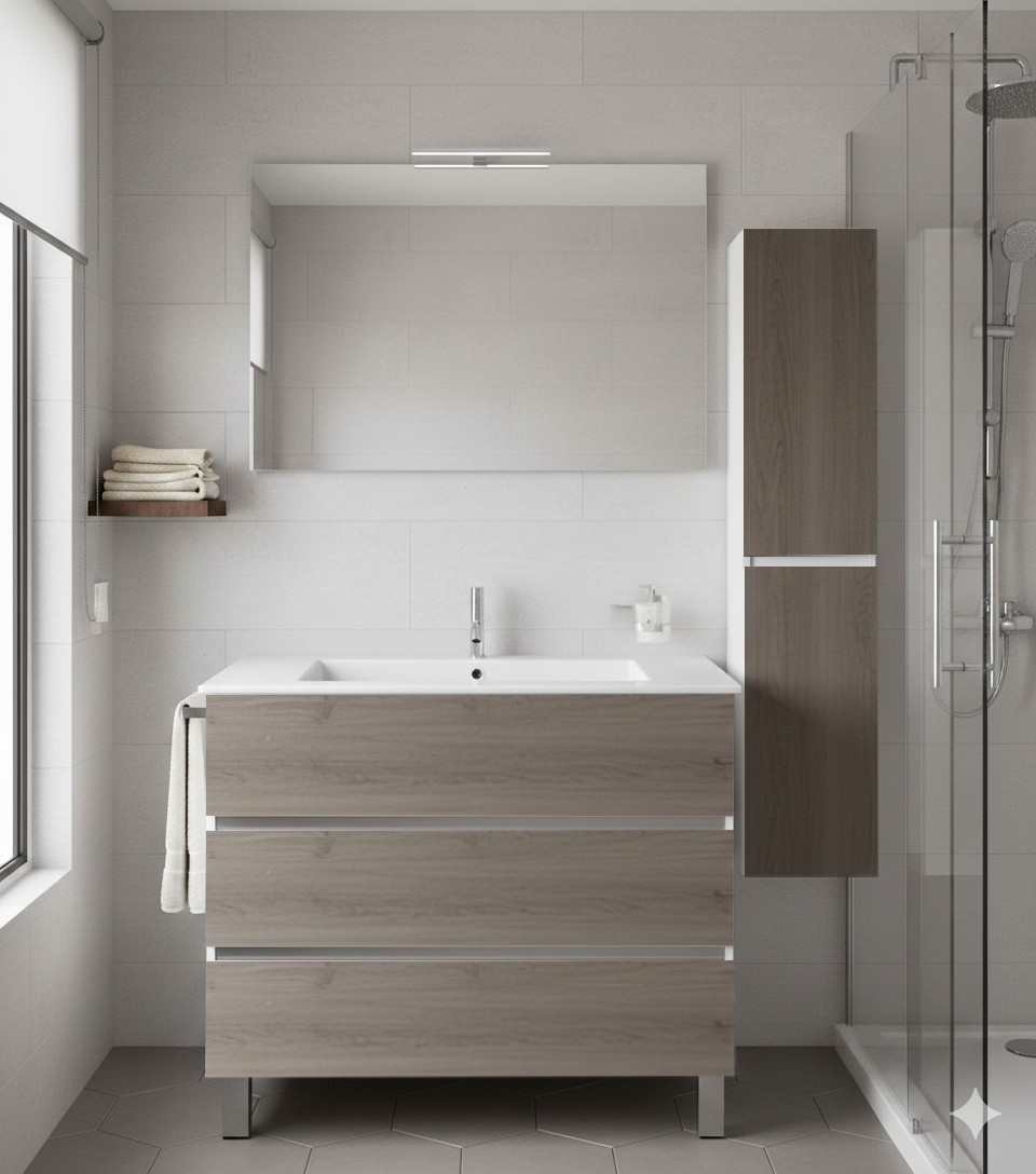 Mueble de baño balder, lavabo y espejo combi 50x40 cm con columna
