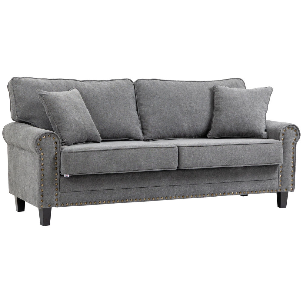 Sofá 3 plaza poliéster, espuma, madera de caucho, acero color gris