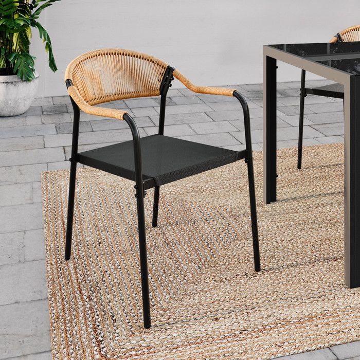 Sillas de jardín con reposabrazos - lote de 4 - ratán negro