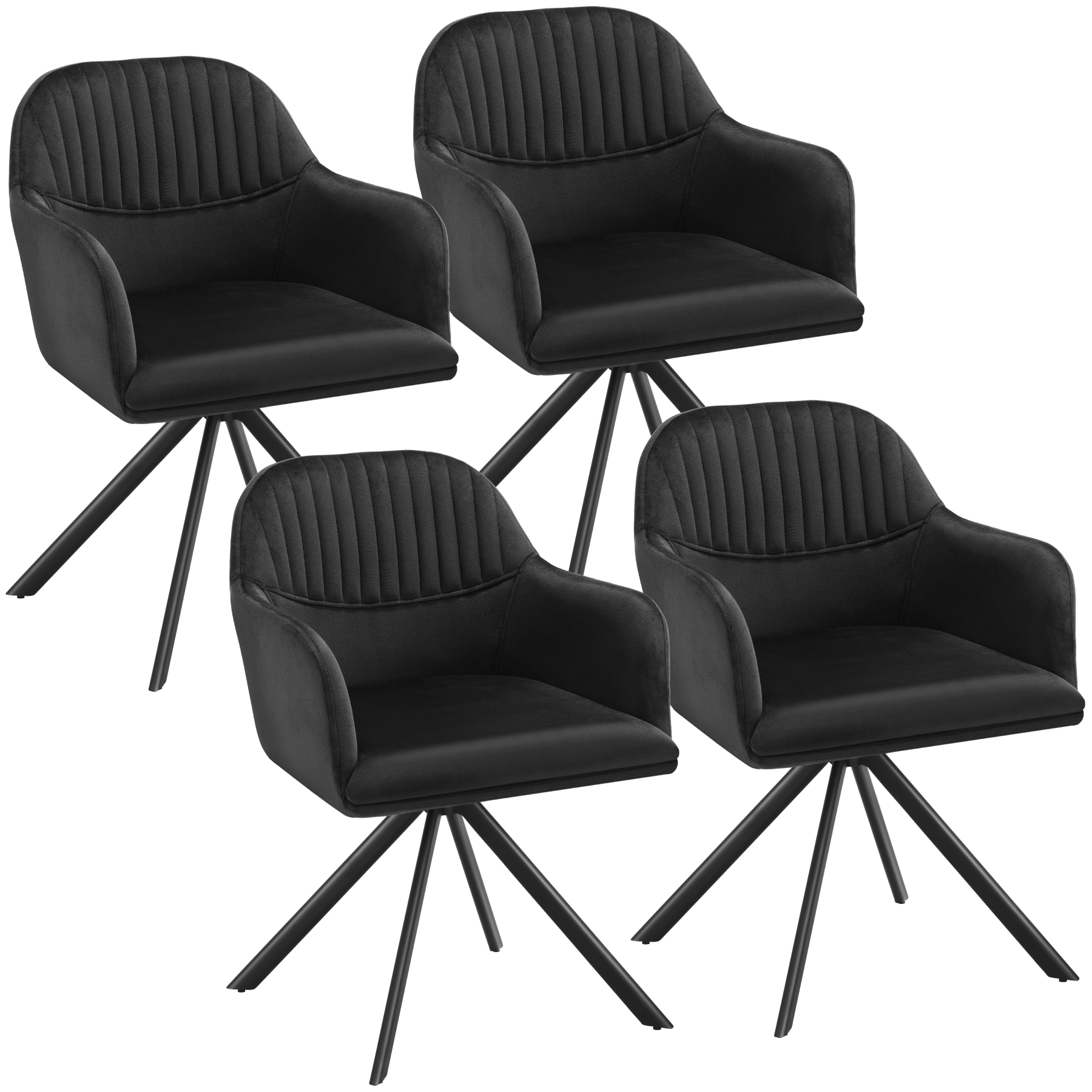4 sillas de comedor giratoria 360º terciopelo, 56x59x81 cm negro/negro