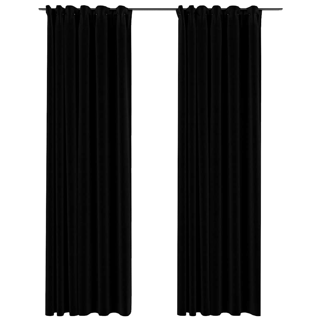 vidaXL cortinas opacas con ganchos look de lino 2 pzas negro 140x225cm