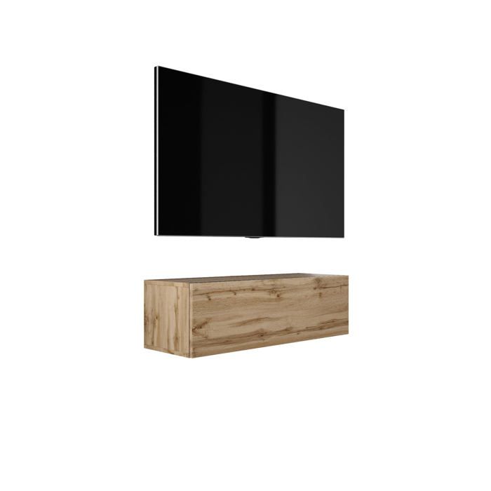 Mueble de tv suspendido - roble wotan - madera - 100x32x34 cm