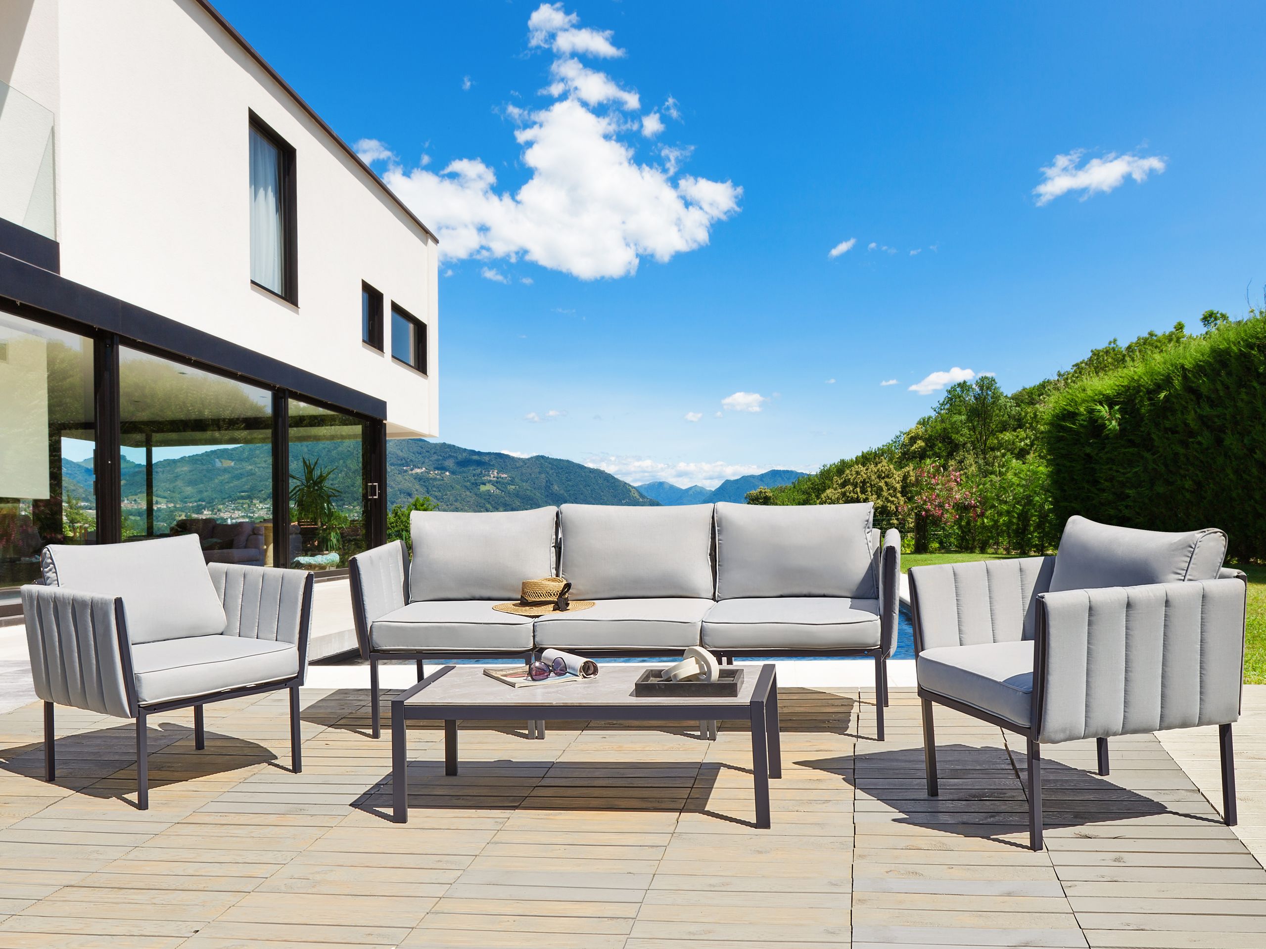 Conjunto de jardín con mesa 5 plazas skala metal gris claro