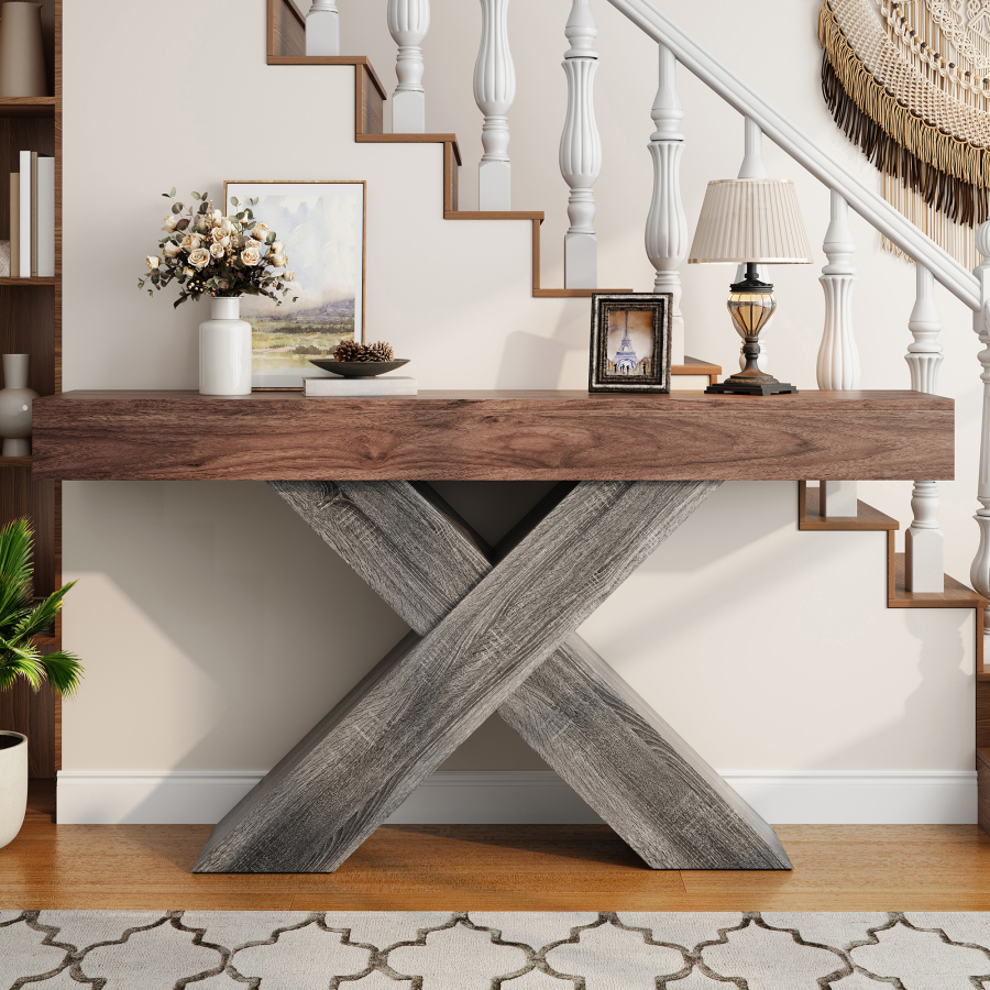 Mesa consola para recibidor salón madera nuez 80x140x30cm