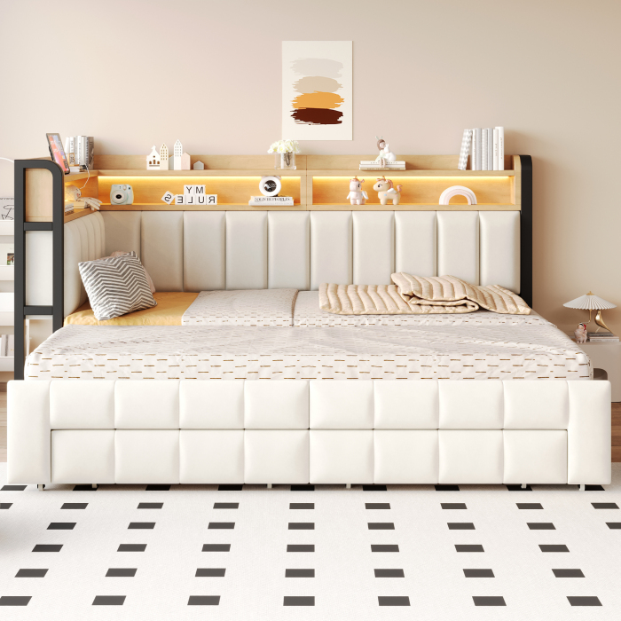 Sofá cama tapizado 90x200cm extensible con almacenaje terciopelo beige