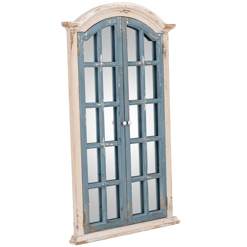 Espejo de pared de madera blanco y azul 72.5x7x121.5h cm