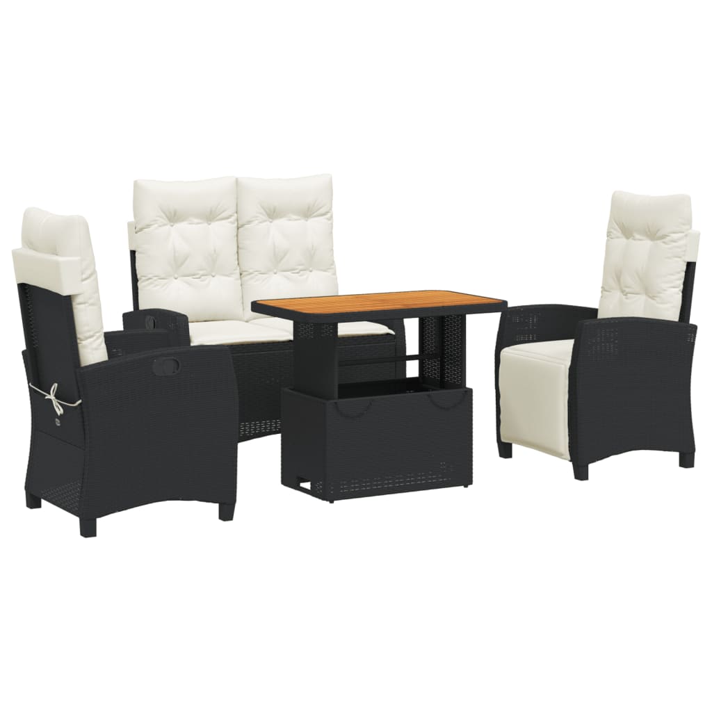 vidaXL juego comedor jardín 4 piezas con cojines ratán sintético negro