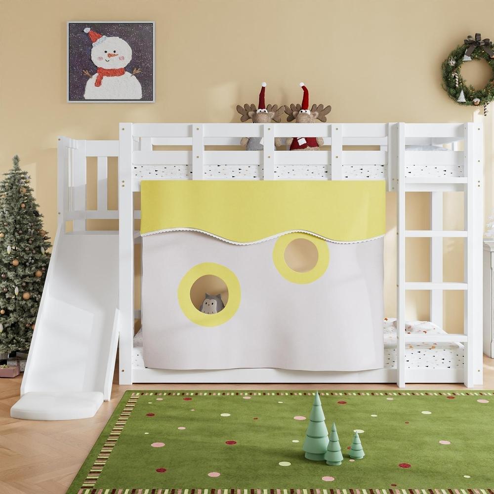 Cama litera infantil 90x200cm de madera con escalera, tobogán blanco
