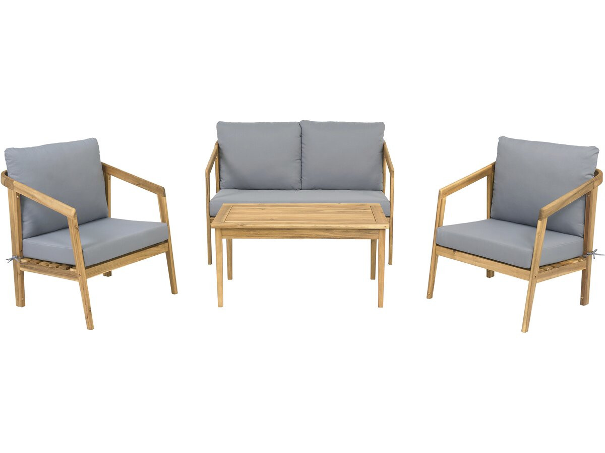 Conjunto de jardín de madera con cojines <<presley>> - 4 plazas - gris