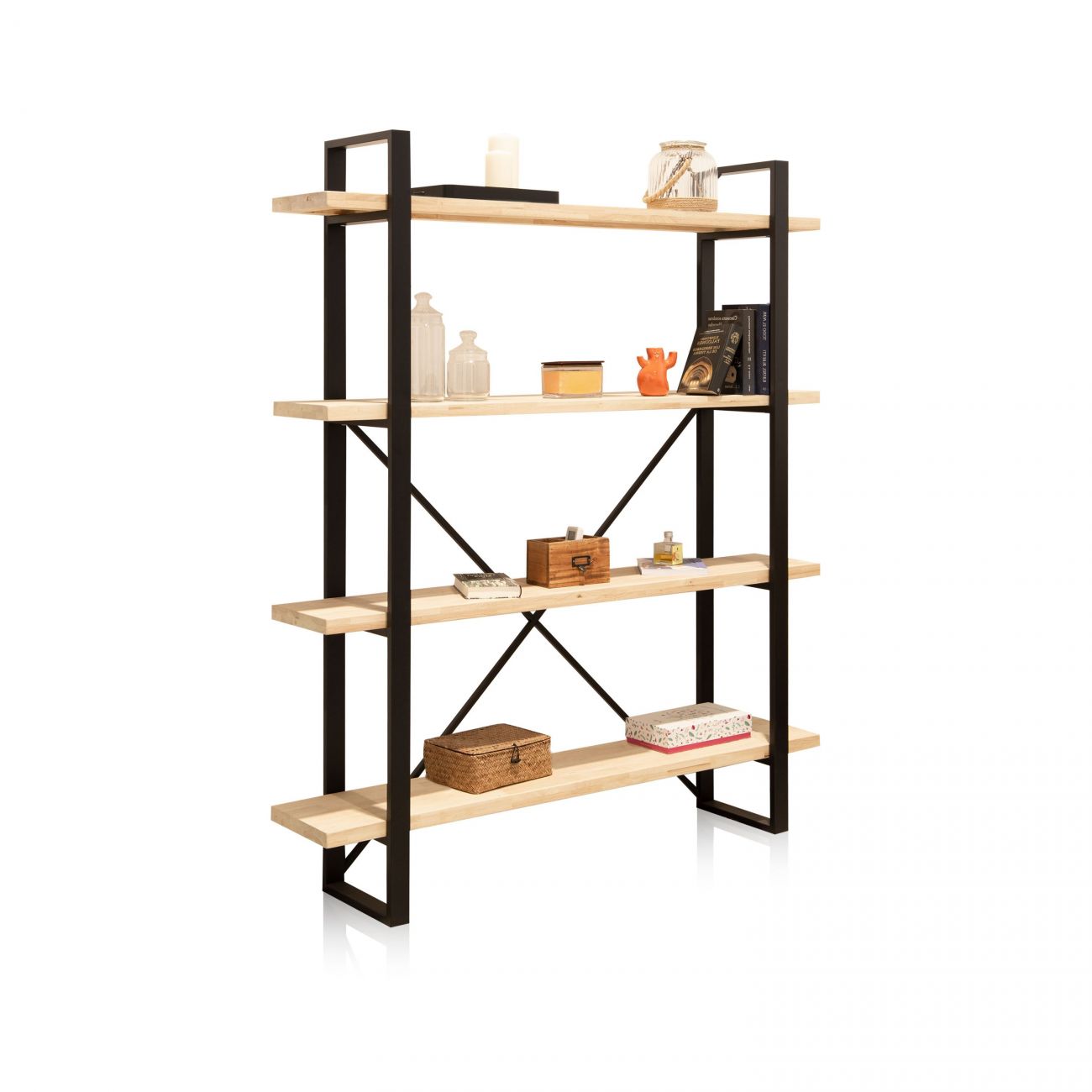 Estantería alta de 4 baldas 180 cm plank roble salvaje - negro