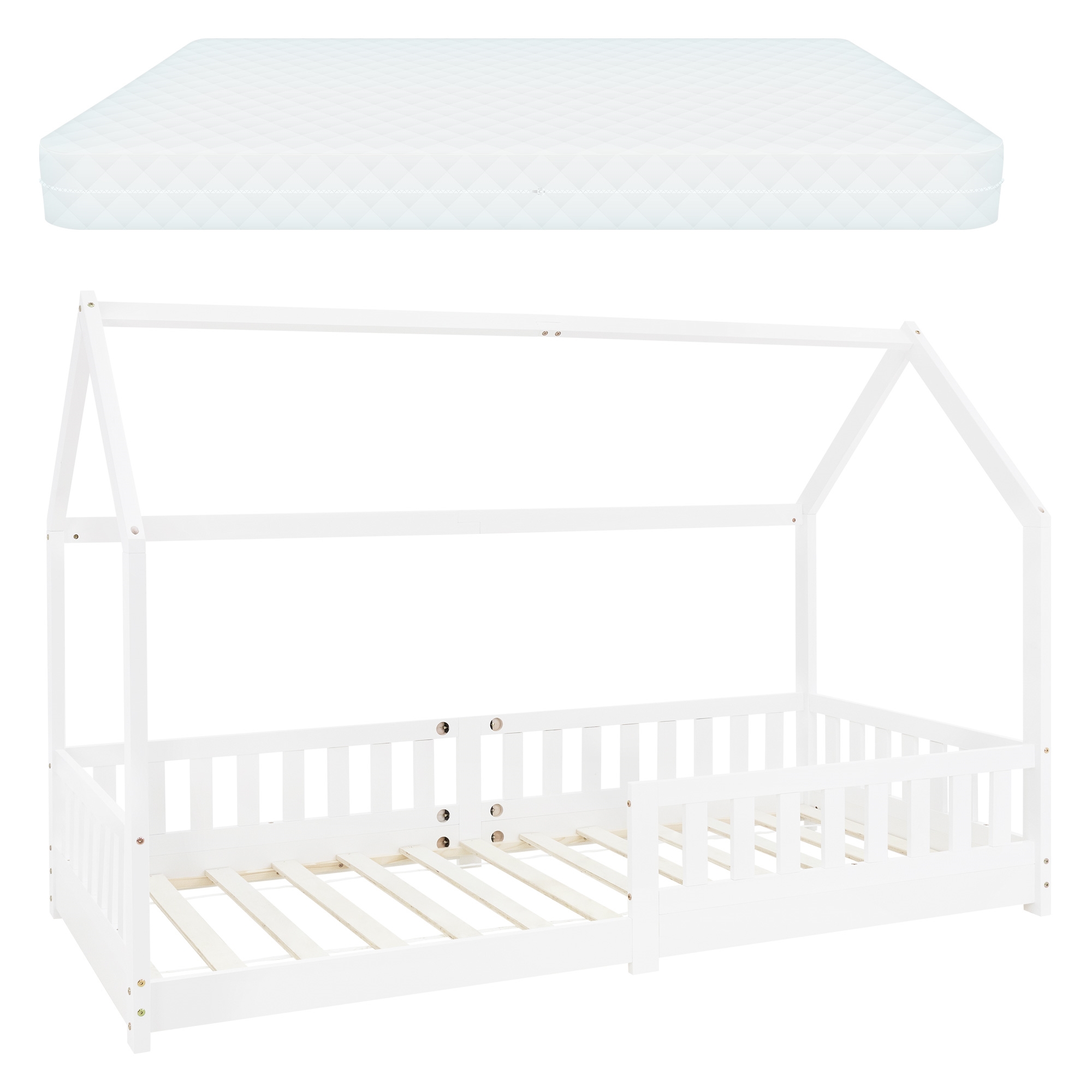 Cuna con protección anticaída somier 200x90 cm blanco ml-design