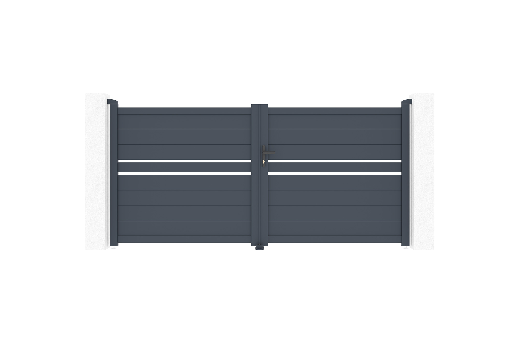 Puerta abatible 3m cimone al.140cm aluminio + 2 postes 15x15cm al.166cm