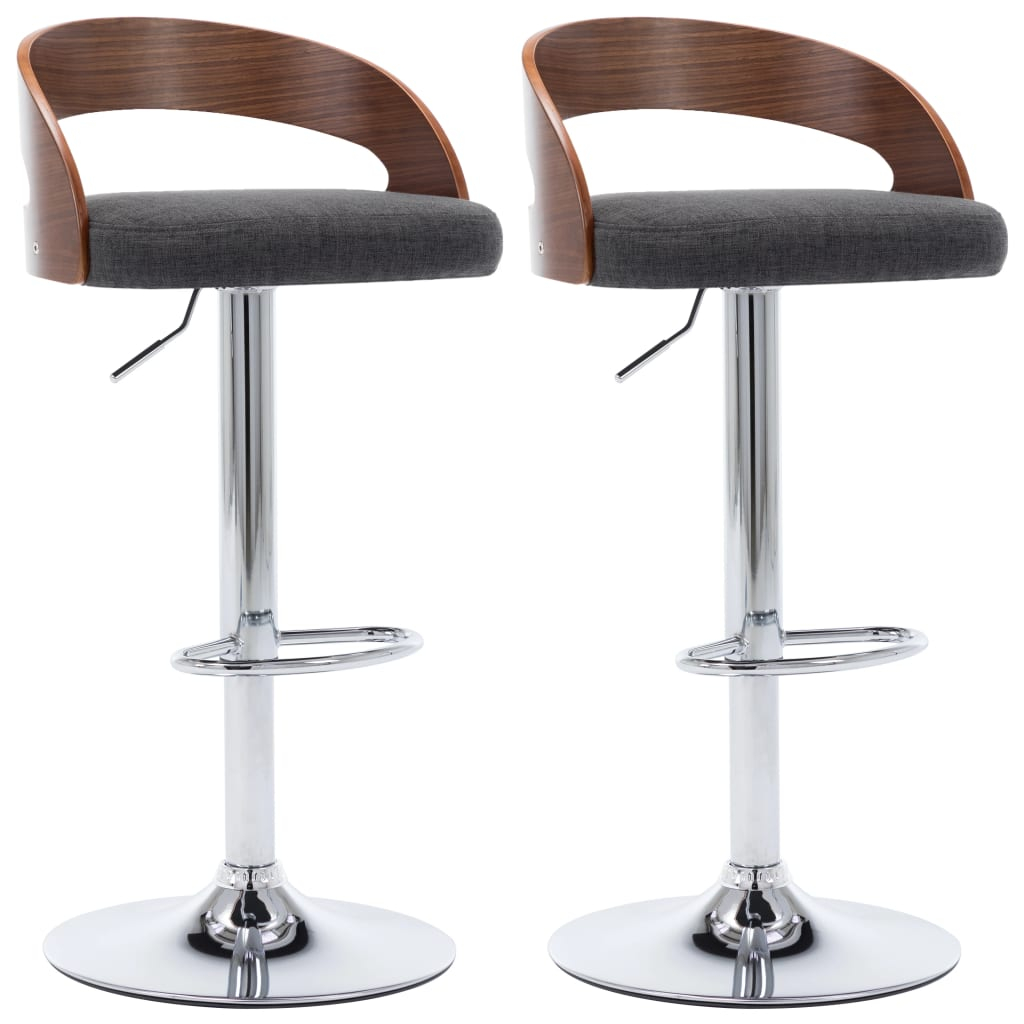 vidaXL taburetes cocina 2 unidades tela y madera curvada gris oscuro