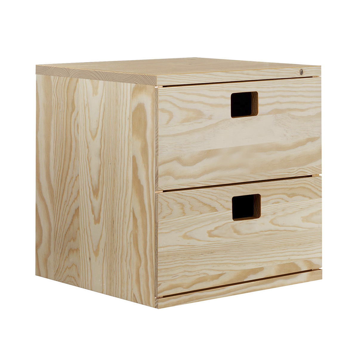 Cubo de almacenamiento con 2 cajones de pino macizo - 36,2 x 36,2 x 33 cm -