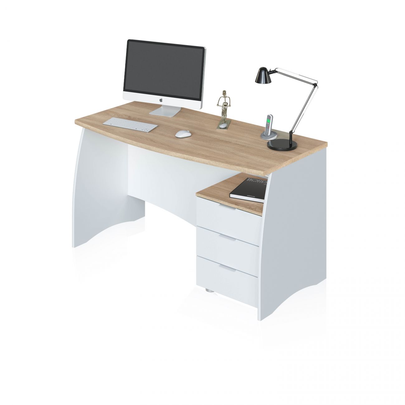 Mesa de escritorio elan 3 cajones blanco mate - roble canadian