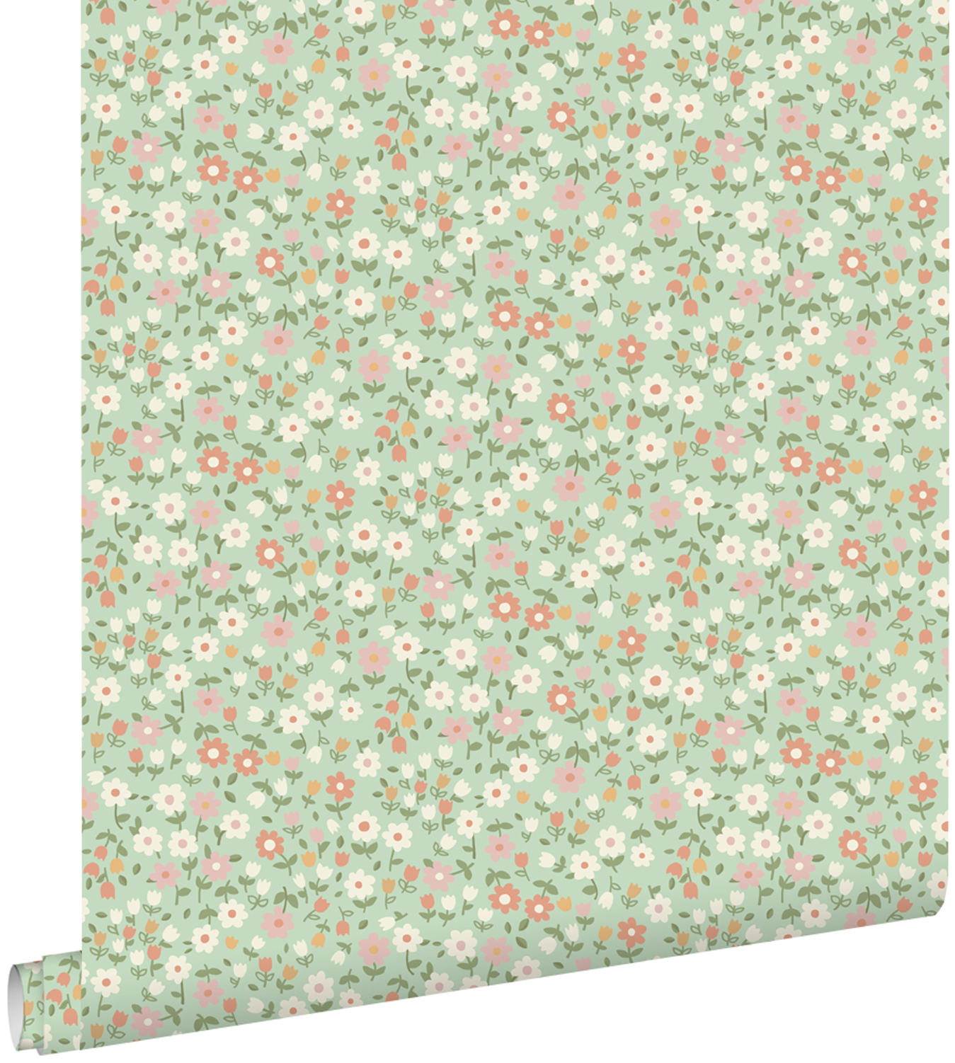 Estahome papel pintado flores verde, rosa terracota y blanco 50 x 900 cm