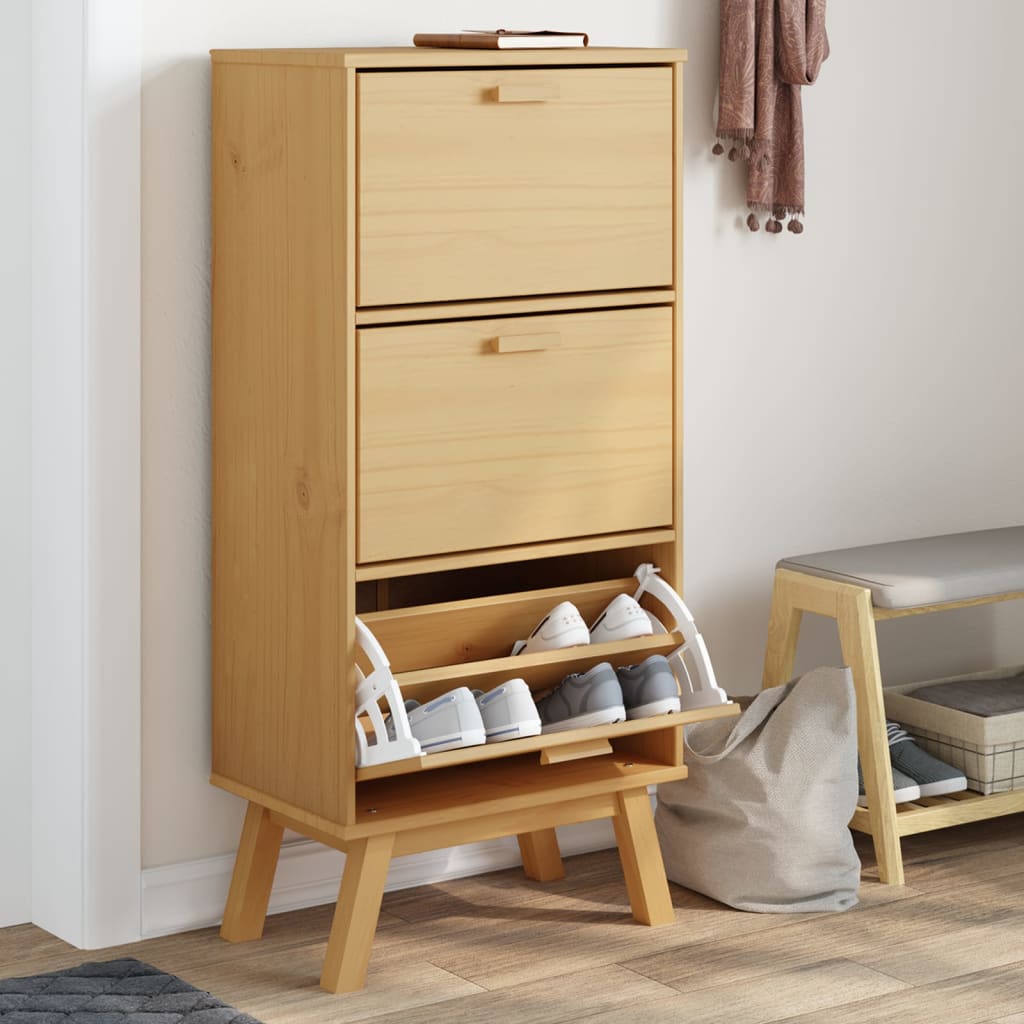 Zapatero olden madera maciza de pino marrón 55x35x120 cm