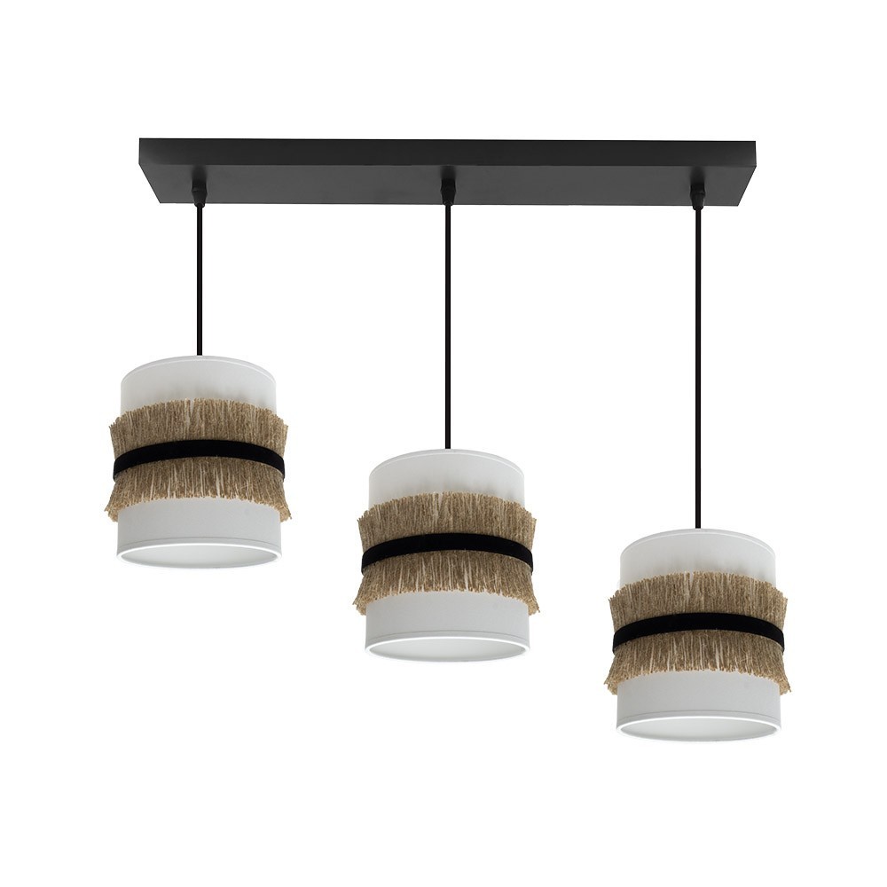 Regleta 3xE27 negro blanco yute 60x16cm angola