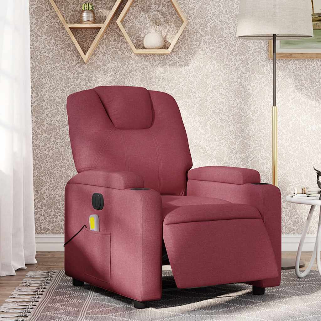 Sillón de masaje reclinable eléctrico tela rojo tinto qweo9266