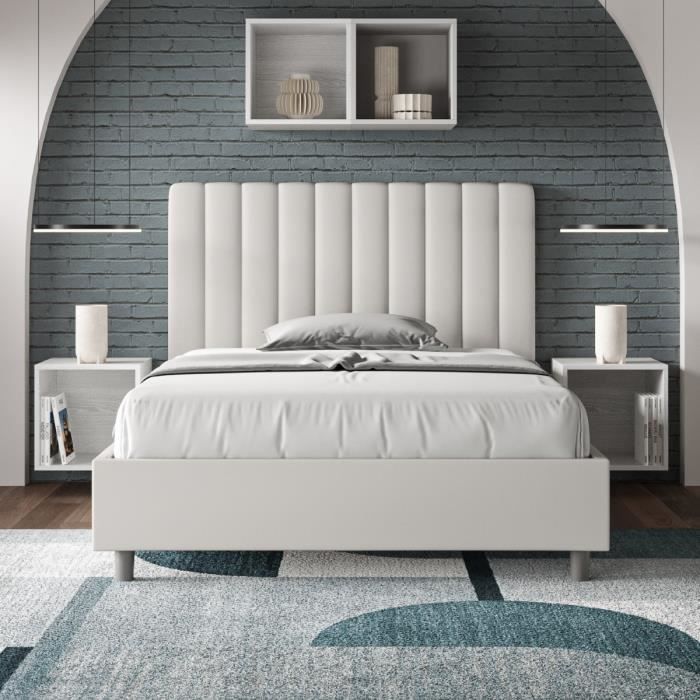 Cama tapizada 1,5 plaza - cuero sintético - 120x200 cm