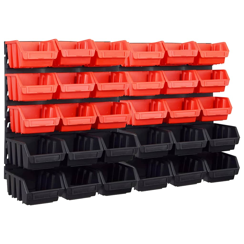 vidaXL kit de cajas de almacenaje 32 pzas paneles de pared rojo/negro
