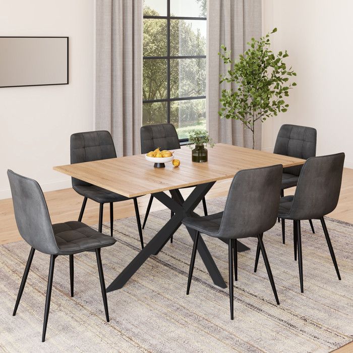 Conjunto mesa industrial y 6 sillas gris 160 cm