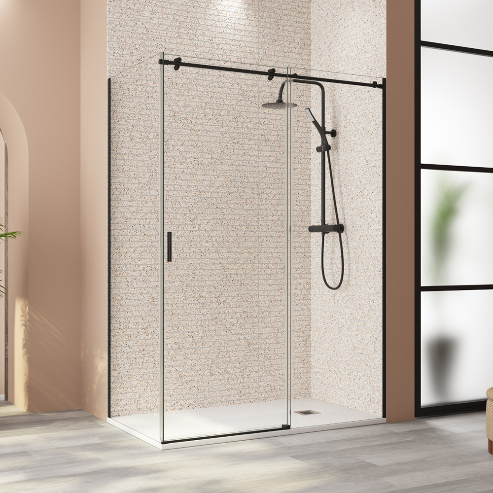 Mampara ducha rectangular frente 110cm lateral 70cm transparente negro