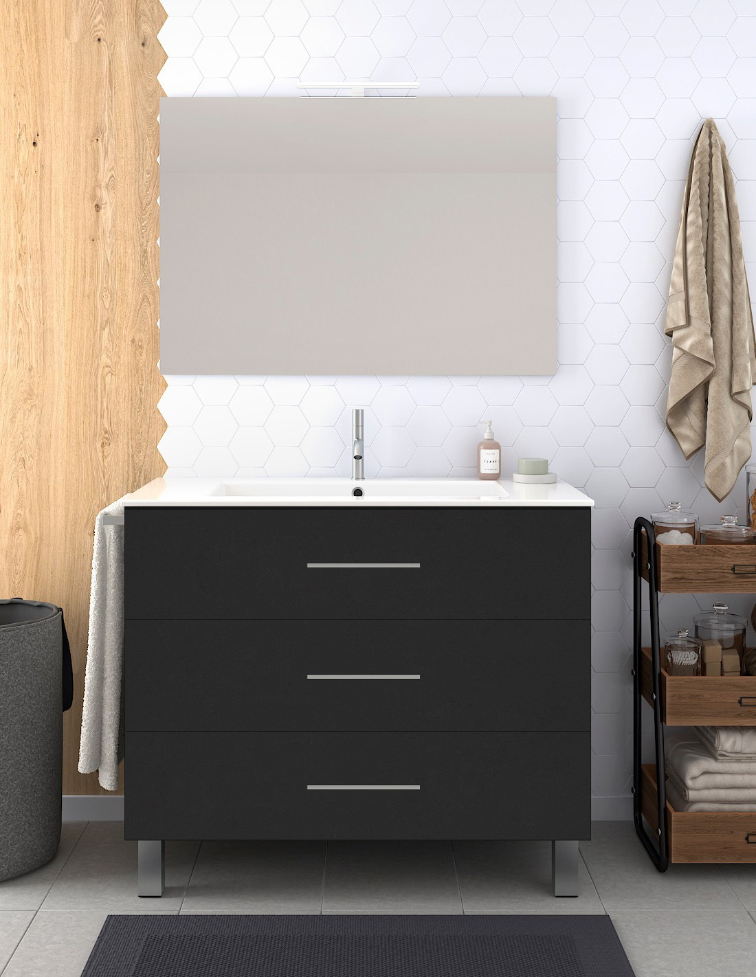 Mueble de baño ribera, lavabo y espejo 60x35cm grafito