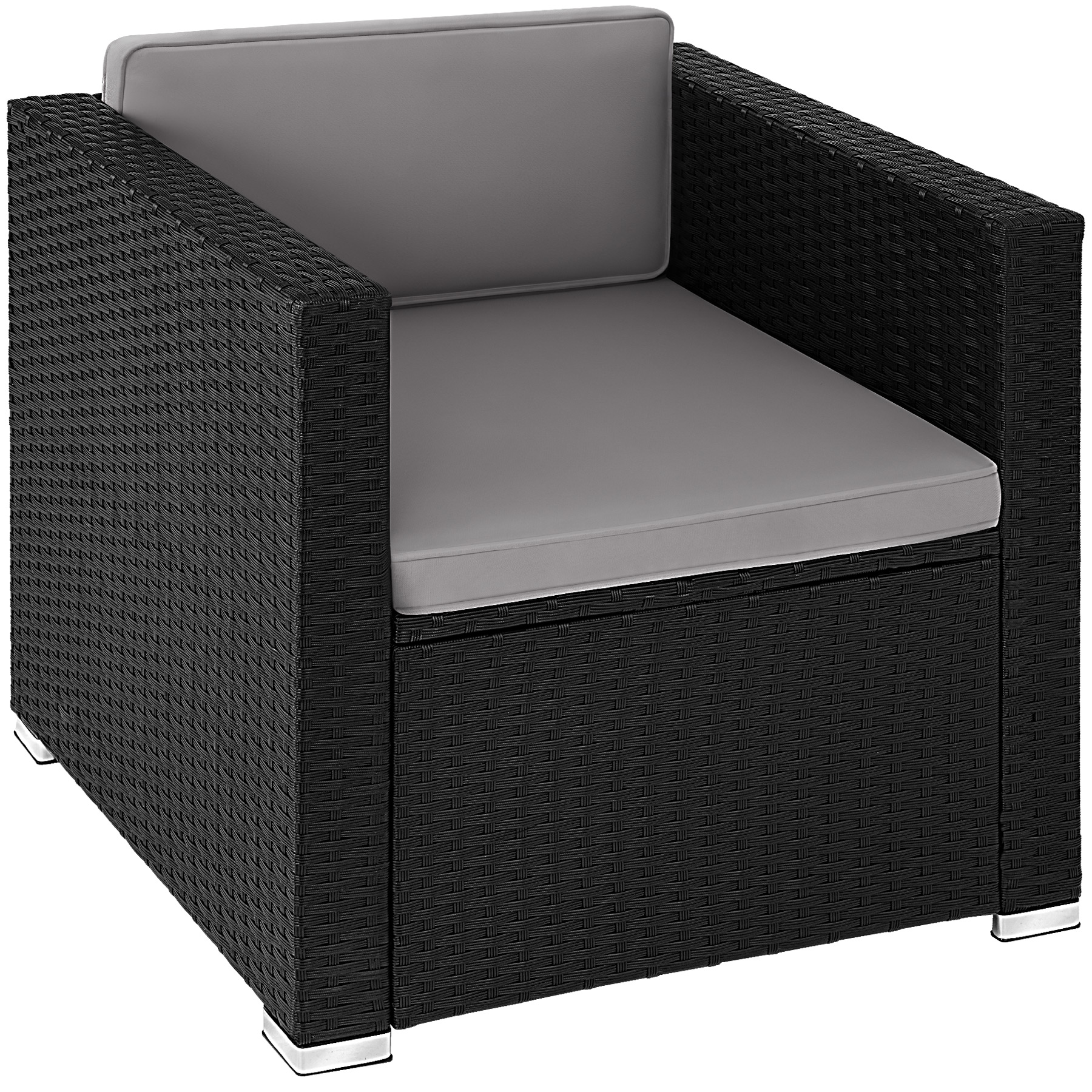 Sillón de ratán con cojín y carga de 120 kg, 70 x 69 x 65 cm, negro
