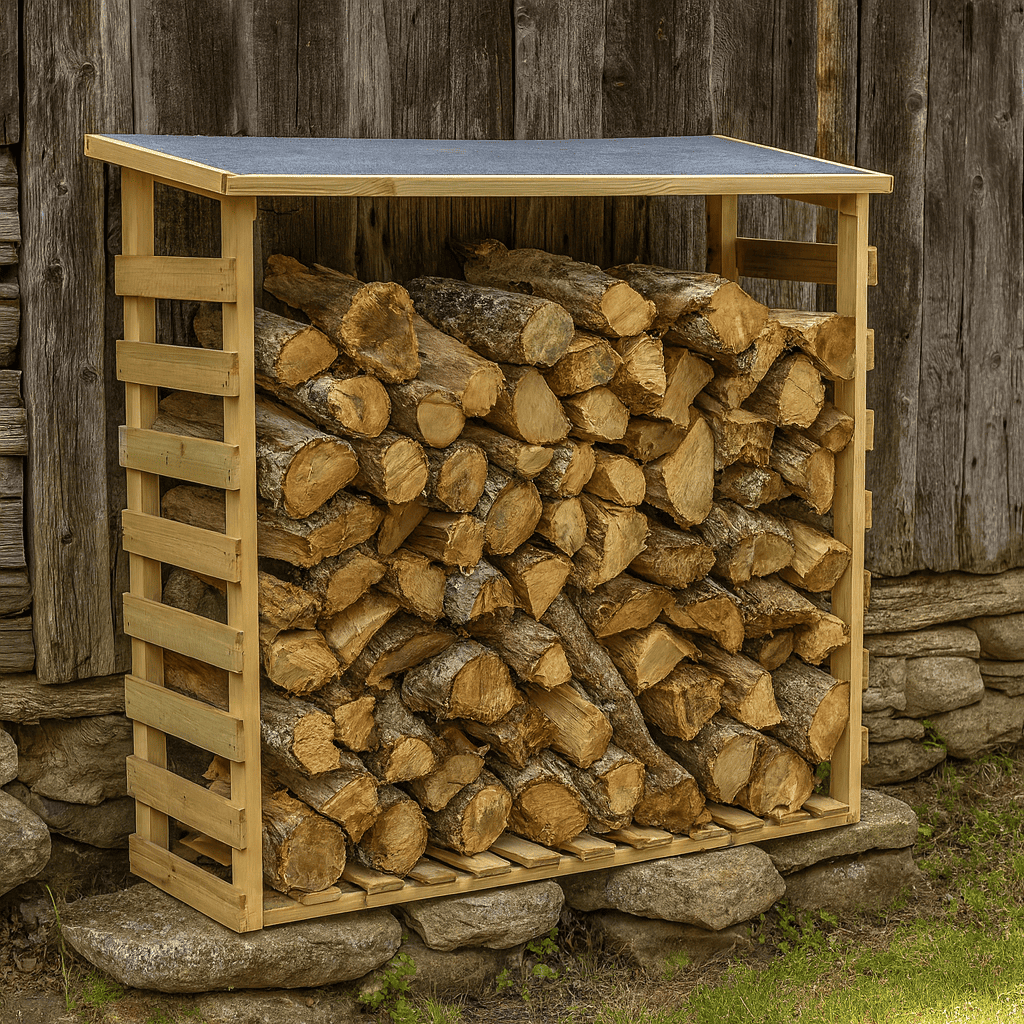 Leñero de madera aro con tela asfáltica vidahuerto 150x50x150 cm