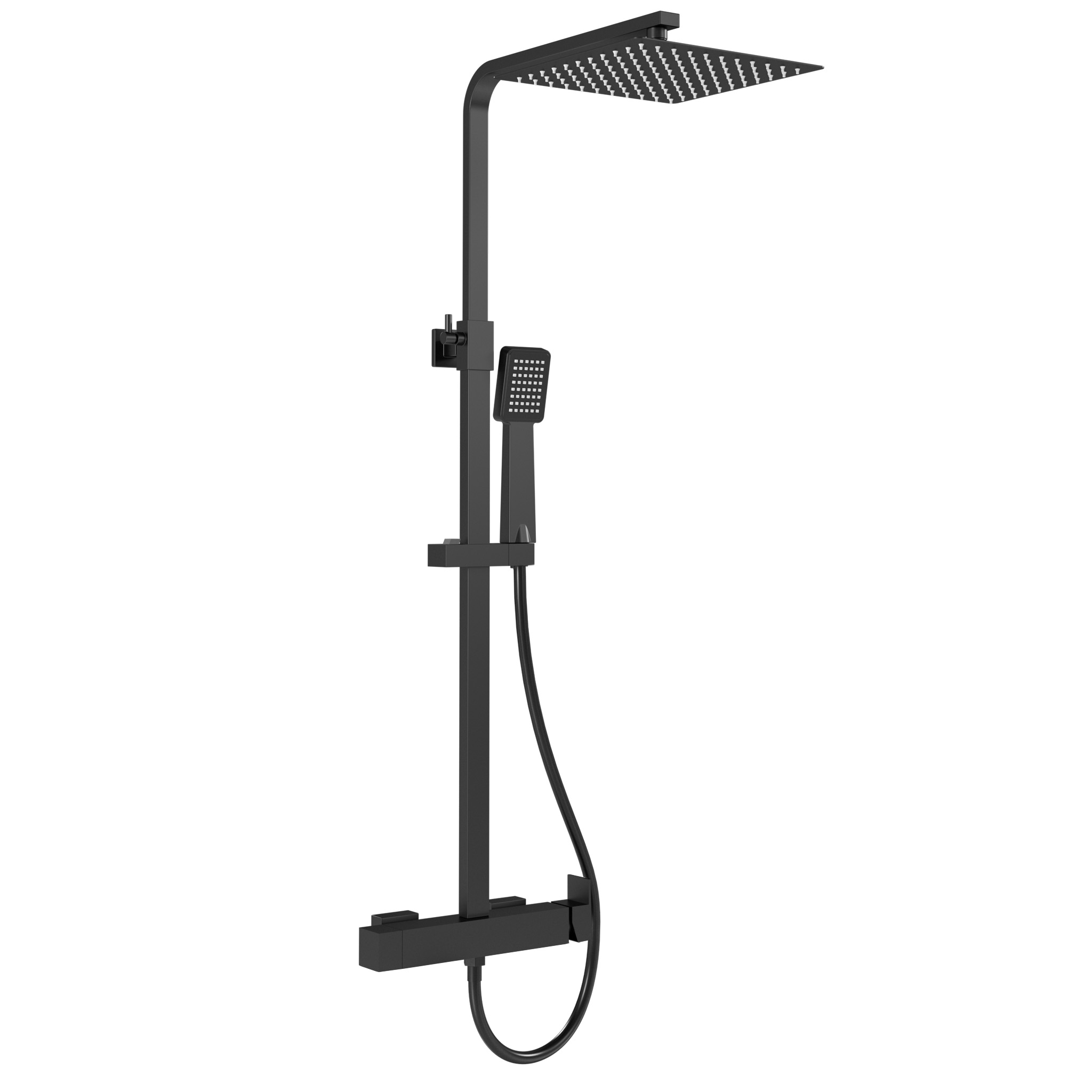 Valaz barra de ducha monomando cuadrada ajustable 120cm negro mate - 25cm