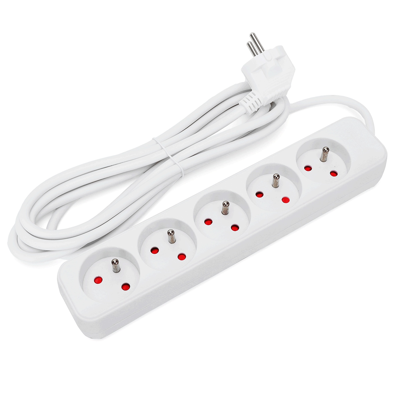 Aigostar regleta alargador de 5 enchufes 16a 2p + e, cable 3m, blanco