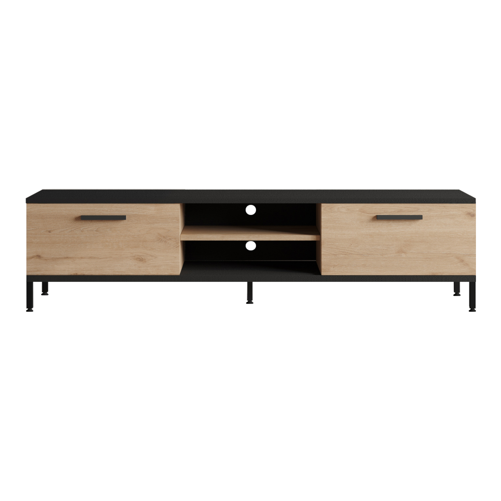 Mueble tv lempäälä con 2 estantes y 2 puertas 39x160x35cm - roble / negro