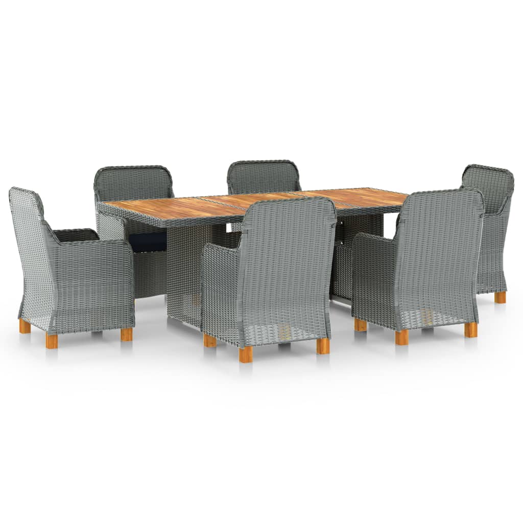 vidaXL set comedor jardín 7 pzas y cojines ratán sintético gris claro