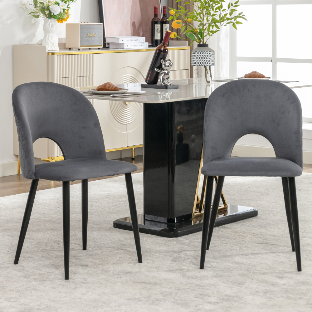 Silla de comedor terciopelo gris set 2 con patas ajustables