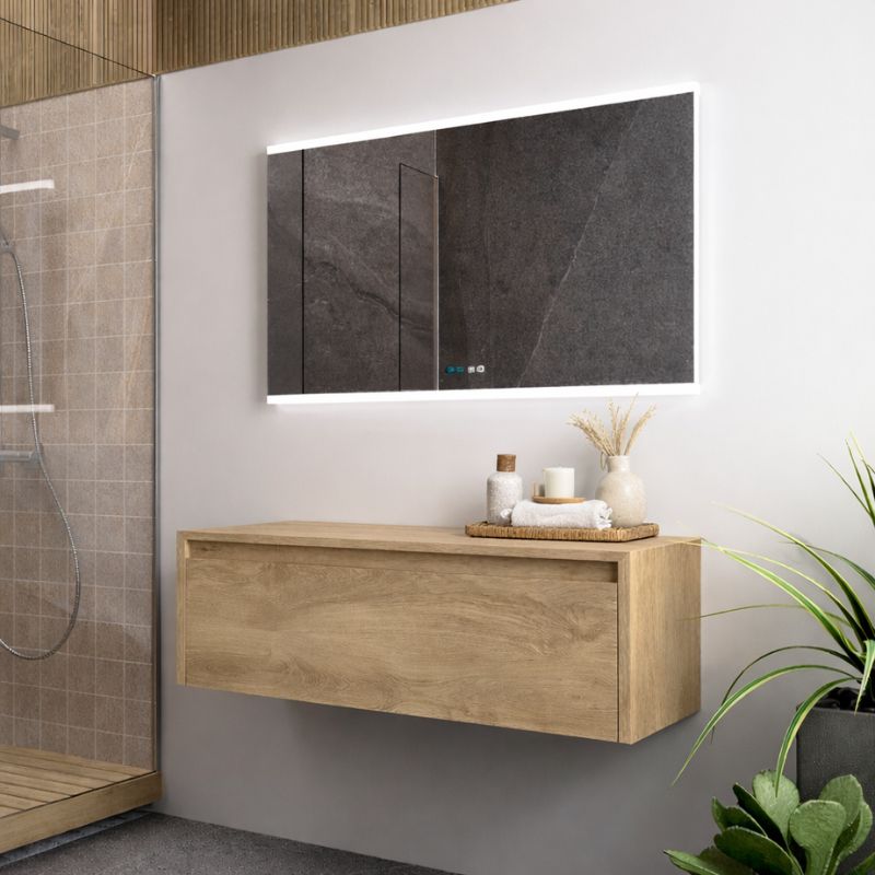 Mueble de baño suspendido 120 cm lambda 1 cajón roble natural