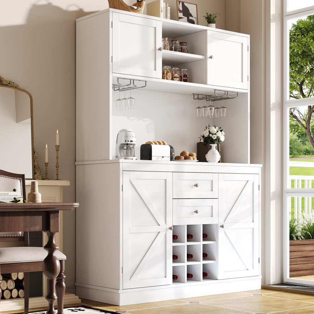Aparador para cocina con botellero 4 puertas 2 cajones blanco 188x120x40cm
