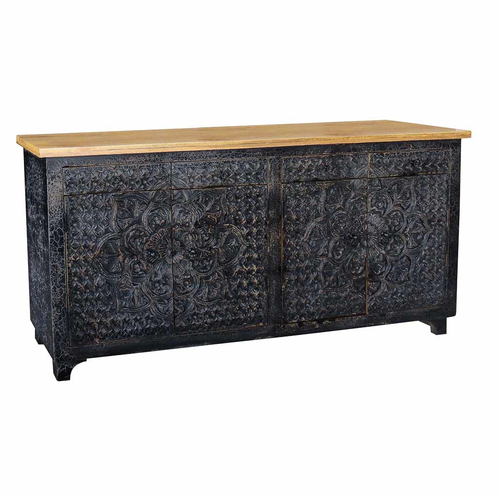 Aparador de madera negro 183x42x92 cm