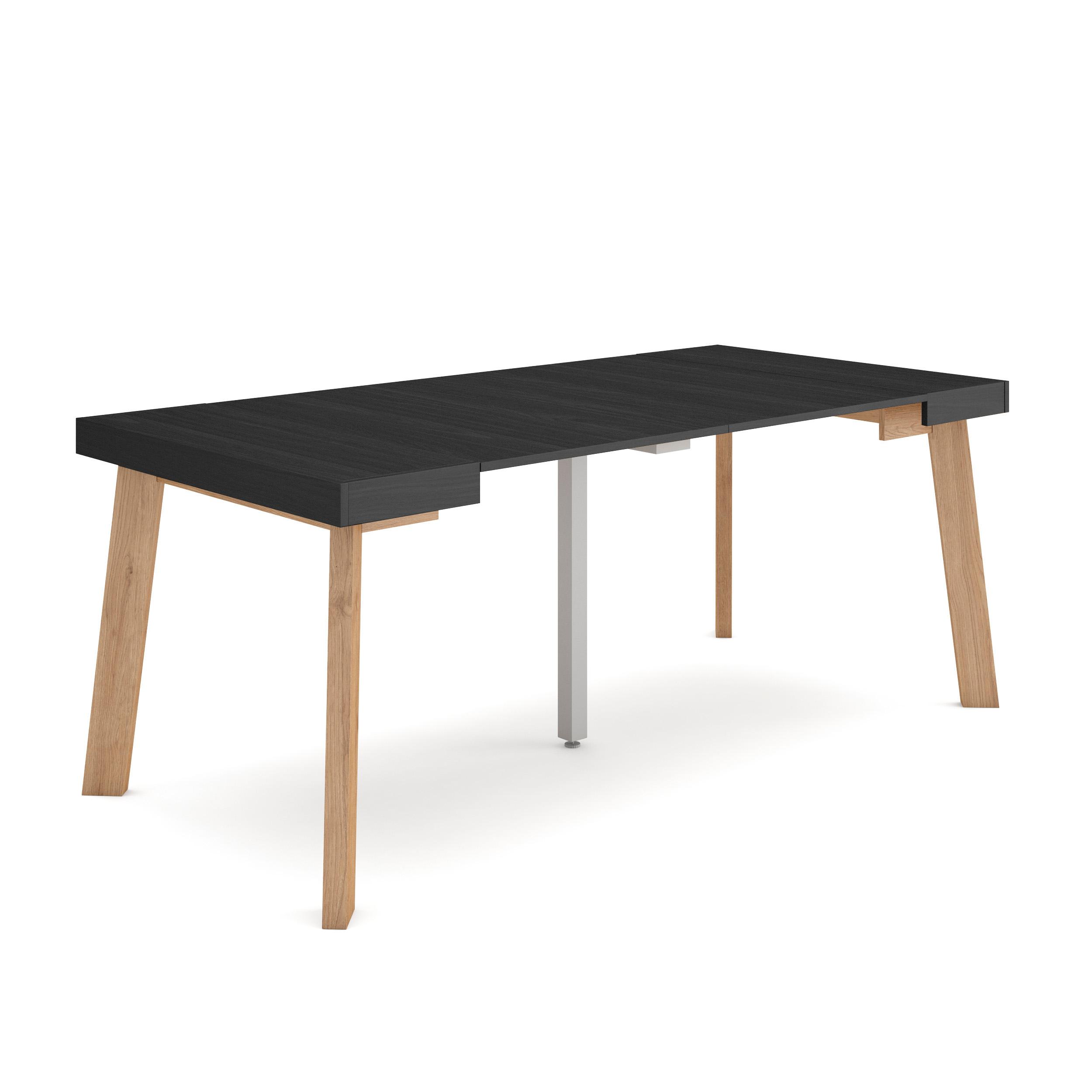 Mesa consola extensible, 180x90x73cm, negro, patas de madera rf3009