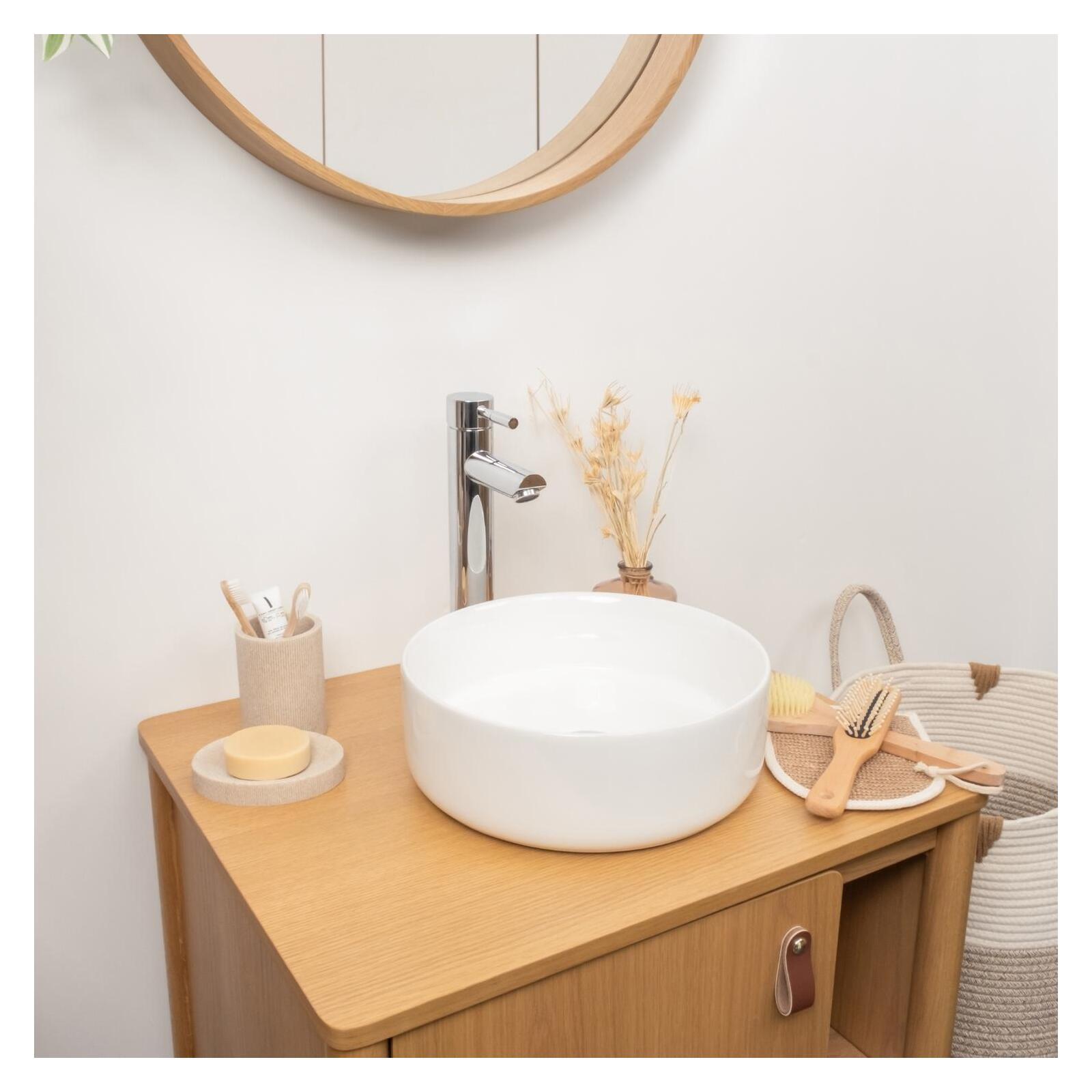 Lavabo sobre encimera redondo de cerámica blanca mii de 30 cm