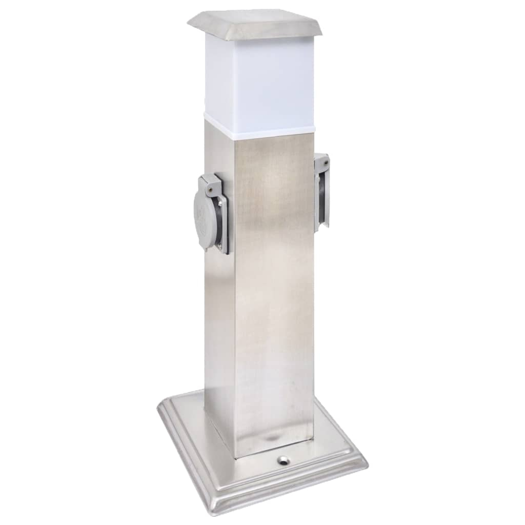 vidaXL columna con enchufes de jardín con lámpara acero inoxidable