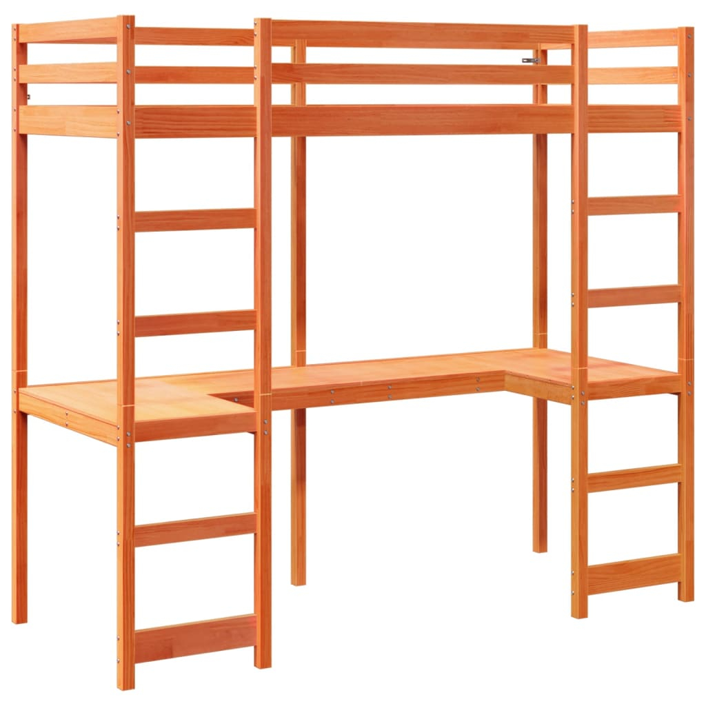 vidaXL cama alta sin colchón madera maciza pino marrón cera 75x190 cm