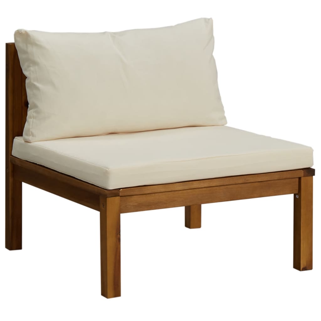 vidaXL sofá intermedio seccional cojín blanco crema madera de acacia
